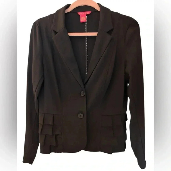 Soft Suit Jacket, ruffle details, tailored, lightweight, Black, Medium - Picture 1 of 6